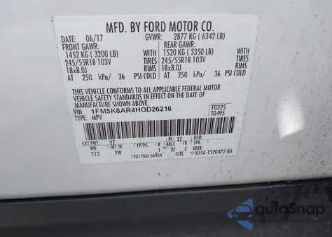 2017 Ford Police Interceptor из США, поврежденный, VIN 1FM5K8AR4HGD26216